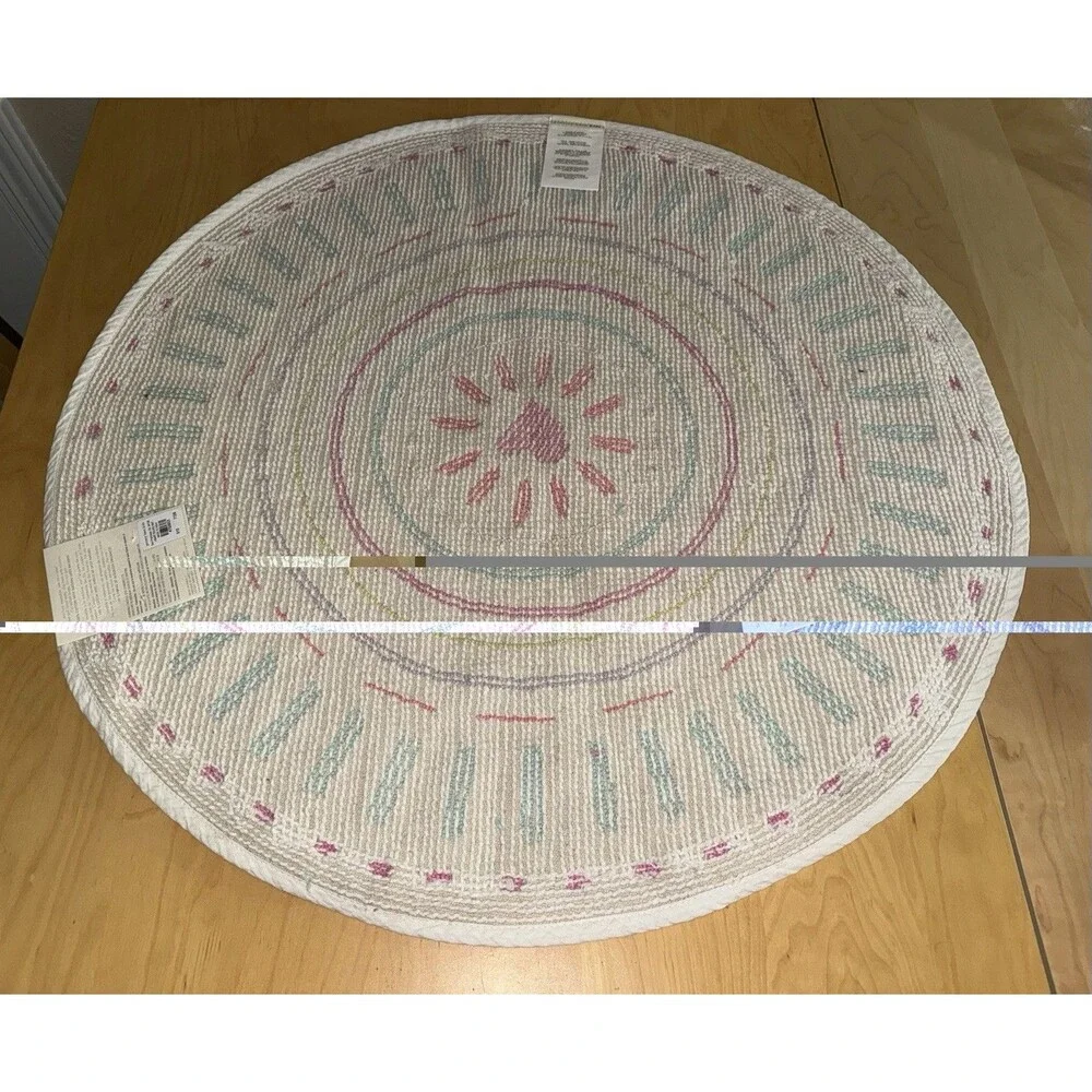 Pottery Barn Kids Heart Dot Round Bath Mat 28” Mini Rug Washable BRAND NEW